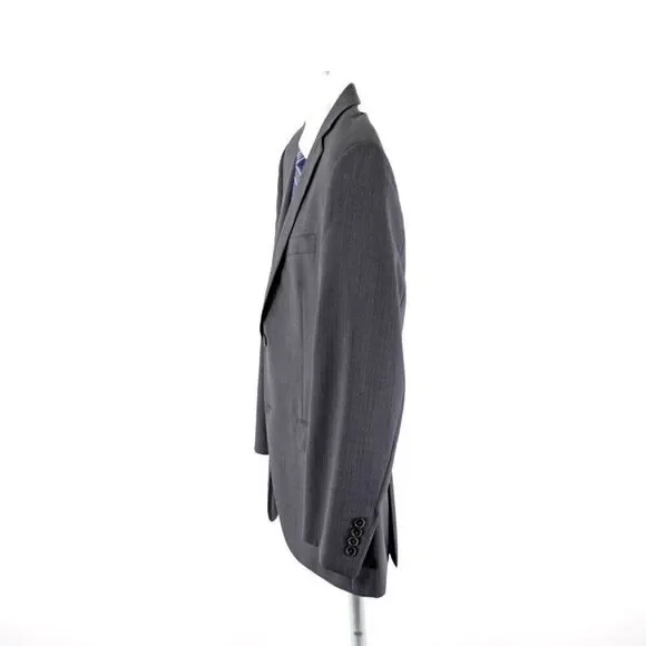 Dkny 2 Wool Gray Striped 2 Button Piece Suit 40R Or Slim 42R 35/31 Mid Rise Flat